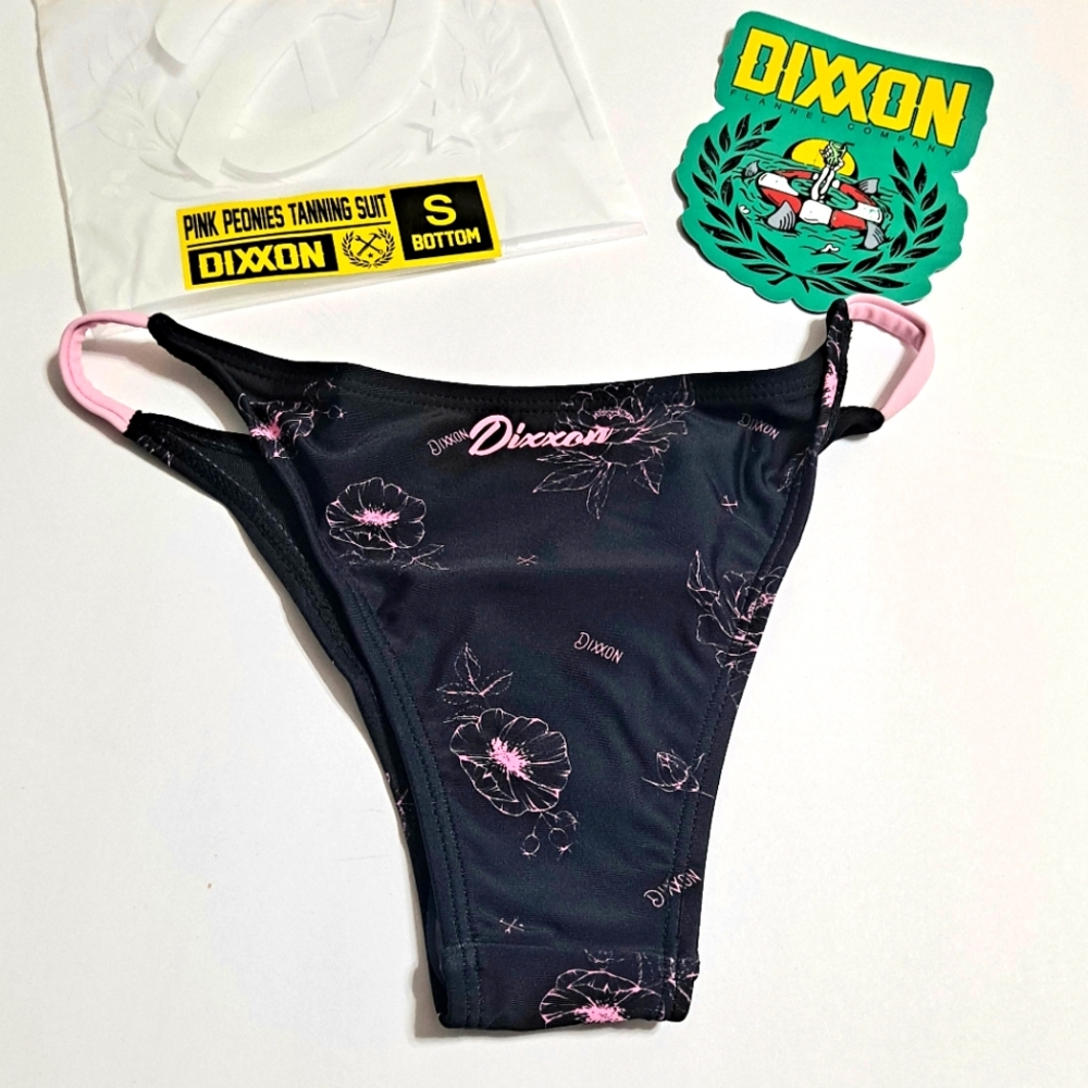 Dixxon Black and Pink Cheeky Bikini Bottom Peonies Floral Size Small